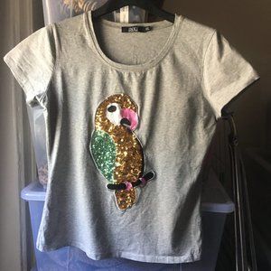 Sequin Parrot Cotton T-Shirt - Size S